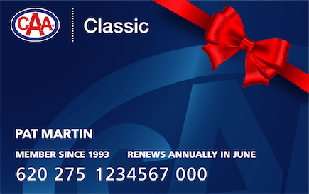 Blue CAA Classic Membership Card with red bow.