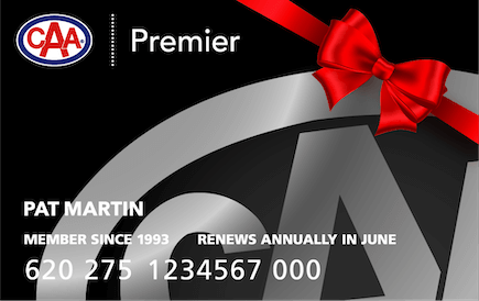 Black CAA Premier Membership Card with red bow.