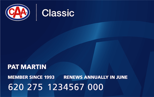 Blue CAA Classic Membership card.