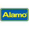 Alamo car rental corporate logo yeloow letters on royal blue background with yellow surround