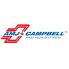 AMJ Campbell corporate logo blue letters with small red maple leaf and red surround