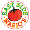 Corprorate logo with red tomato in center with red line surround and East Side letters in green with Marios letters in red