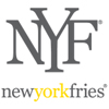 New York Fries logo initials in block black letters above black and yellow smaller lettering