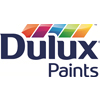 Dulux Paints corporate logo, black stylized lettering with rainbow paint swatches above